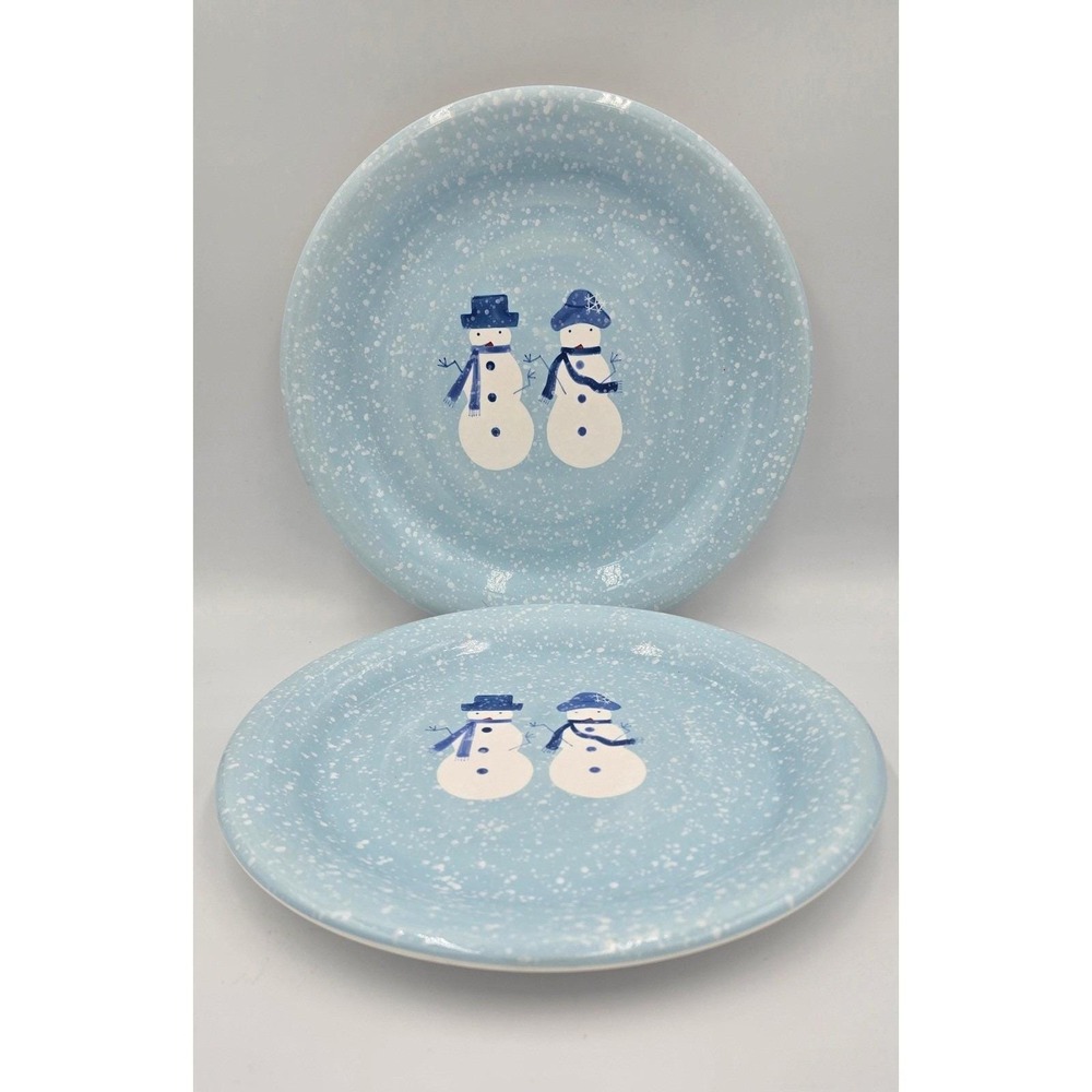 Target HOME Snowman Winter Dinner Plates Set of 2 Blue White Christmas 10.5"